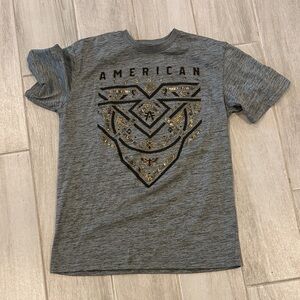 American Fighter Gray Tee with Black Graphic and Gold Foil